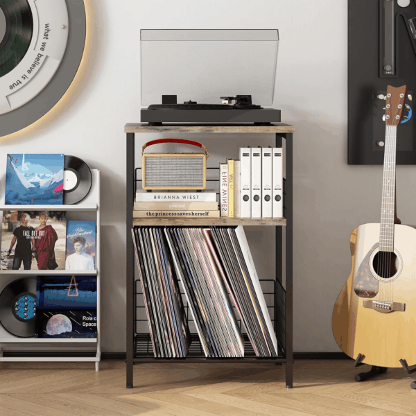 Side Table, Small End Table Record Player Stand with Storage, Vinyl Record Storage Night Stand for Living Room, Bedroom,Office(Patent Pending)(Brown&Black) - Image 8