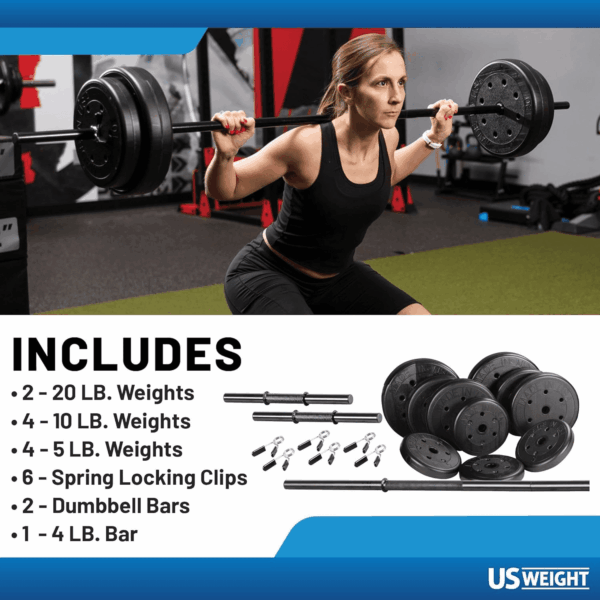 105 Pound Barbell Weight Set for Home Gym| Adjustable Weight Set with Two Dumbbell Bars and Full 6 Ft Bar, Black - Image 3
