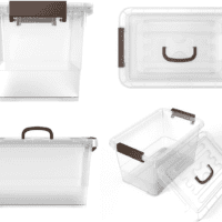 6-Pack Clear 7 Quart Storage Latch Box/Bins, Plastic Stackable Latching Box with Brown Handle and Lid, Multi-Purpose, 7 Litre - Image 3