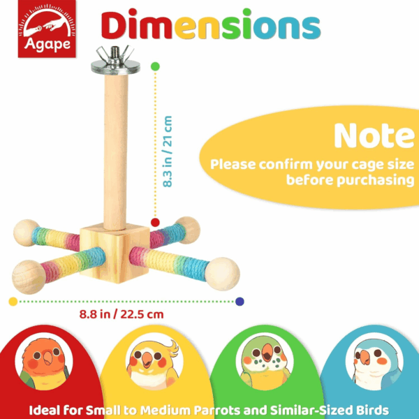 Bird Perch Toy, Parrot 360° Interactive Rotating Toy, Bird Cage Accessories for Small and Medium Parrots to Expend Energy, Wooden Stand for Parakeets Cockatiels Lovebirds Conures Finches Budgies - Image 5