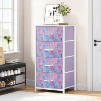 Dresser with 4 Drawers - Storage Tower Unit, Dresser for Bedroom, Living Room, Closets - Sturdy Steel Frame, Wooden Top & Easy Pull Fabric Bins, Purple - Image 2