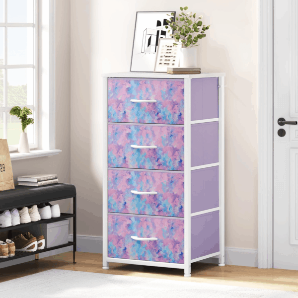 Dresser with 4 Drawers - Storage Tower Unit, Dresser for Bedroom, Living Room, Closets - Sturdy Steel Frame, Wooden Top & Easy Pull Fabric Bins, Purple - Image 2