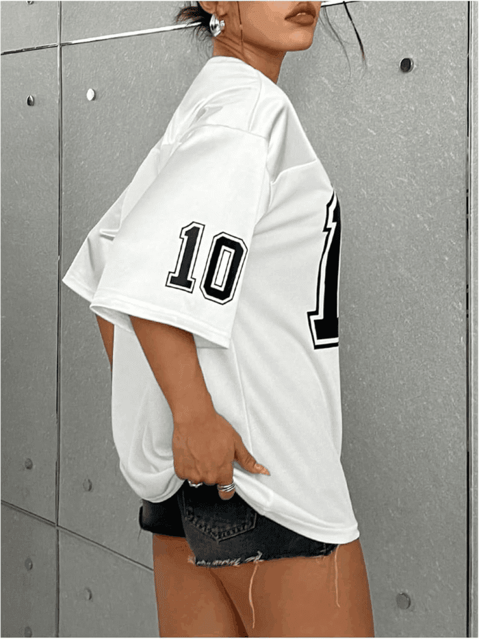 Women'S Oversized Jersey Shirt Graphic Tees V Neck Short Sleeve Vintage T Shirts - Image 2