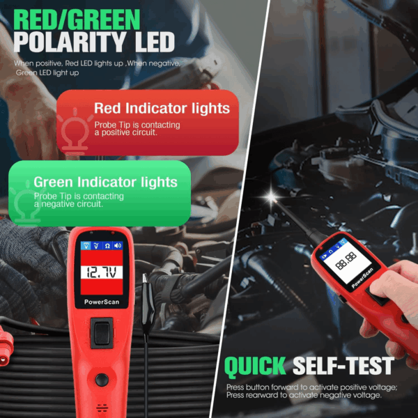 Powerscan Automotive Circuit Tester, Power Circuit Probe Tool, 12-24V Electrical Short Open Breaker Circuit Finder, AC/DC Current Resistance, Duty Cycle, & 20FT Extension Cord, for 99% Cars - Image 6