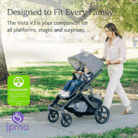 Vista V3 Stroller - Full-Size Single-To-Double Stroller System - Toddler Seat, Bug Shield, Rain Shield, and Storage Bag Included - Greyson (Charcoal Mélange/Carbon Frame/Saddle Leather) - Image 3