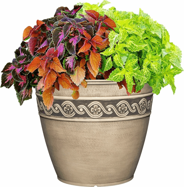 Corinthian Resin Flower Pot Planter, Concrete Grey, 13" - Image 2