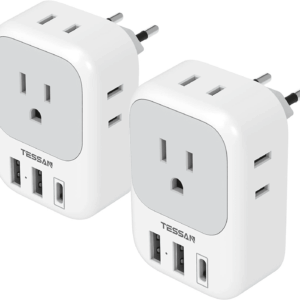 2 Pack European Plug Adapter USB C,  US to Europe Adapter 4 Outlets 3 USB Charger, Type C International Power Adaptor to Italy Spain France Portugal Iceland Germany, Europe Travel Essentials