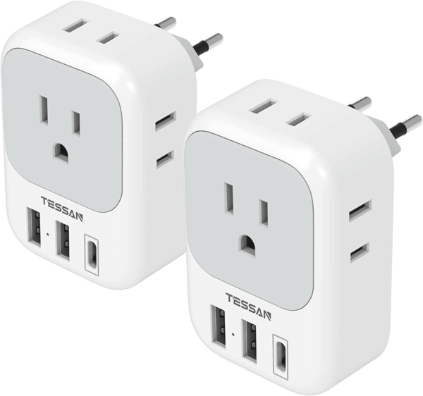 2 Pack European Plug Adapter USB C,  US to Europe Adapter 4 Outlets 3 USB Charger, Type C International Power Adaptor to Italy Spain France Portugal Iceland Germany, Europe Travel Essentials