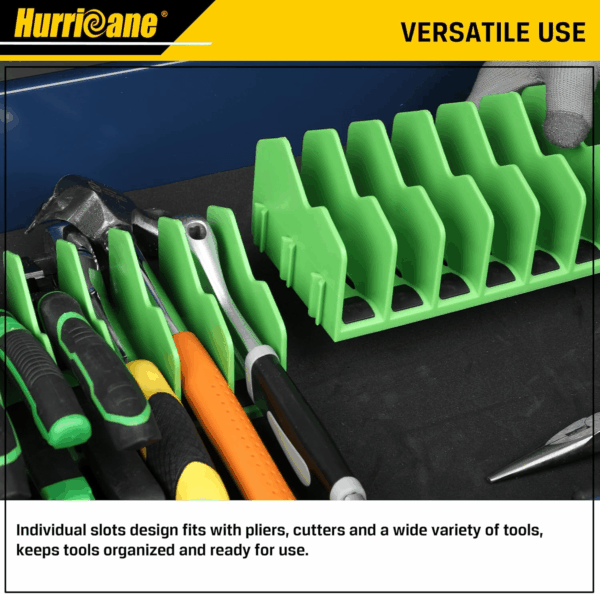 Plier Organizer Rack, 10-Slot Pliers Cutters Organizer Rack with Non-Slip Rubber Base, Tool Organizer, Tool Drawer Toolbox Organizer and Storage, Green, Extendable Design, Fit 3” H, 1 Pack - Image 7
