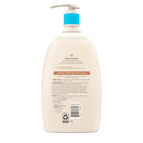 Daily Moisture Gentle Bath Wash & Shampoo with Natural Oat Extract, Hypoallergenic, Tear-Free & Paraben-Free Formula for Sensitive Hair & Skin, Lightly Scented, 33 Fl. Oz - Image 6