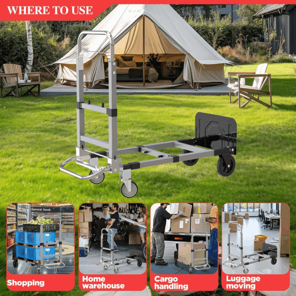 Convertible Hand Truck Dolly Cart, Folding Hand Cart with Wheels Collapsible Hand Truck, Aluminum Dolly Cart for Moving Luggages, Boxes, Large Cartons, 500 Lbs Load Capacity - Image 6