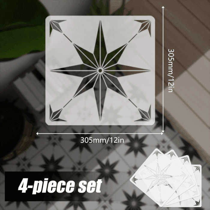 12X12 Inch Floor Stencils Tile Stencil, 4Pcs Furniture Wall Garden Floor Patio Bathroom Painting Floor Decor DIY Reusable - Image 2