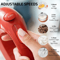 Portable 5 Speed Mixing Electric Hand Mixer with Stainless Steel Whisk Beater Attachments & Snap Storage Case, Compact Lightweight 150 Watt Powerful Blender for Baking & Cooking, Red HM151R - Image 3