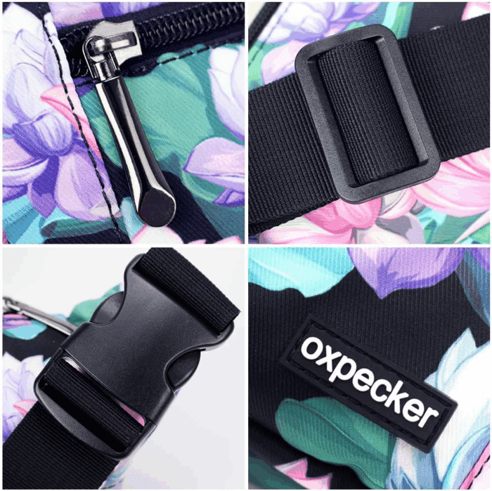 Waist Pack Bag with Rain Cover, Waterproof Fanny Pack for Men&Women, Workout Traveling Casual Running Hiking Cycling, Hip Bum Bag with Adjustable Strap for Outdoors (Black Base Floral) - Image 4