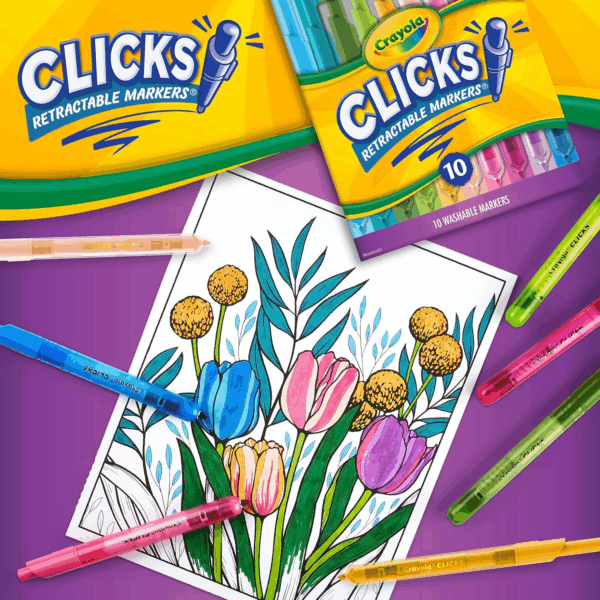 Clicks Retractable Markers (10Ct), No Dry Washable Markers for Kids, Bold Colors, Click Markers for School, Easter Basket Stuffers & Gifts for Kids - Image 5