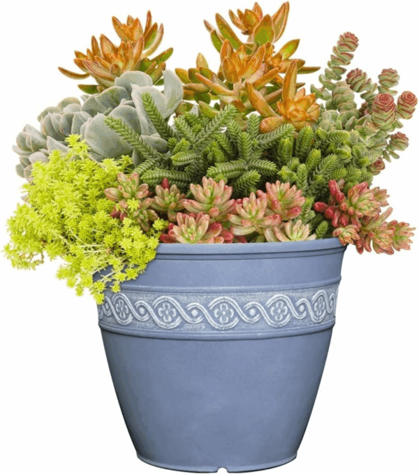 Corinthian Resin Flower Pot Planter, Slate Blue, 8" - Image 2