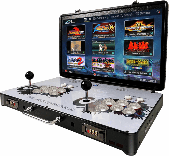 Portable 20000 in 1 Metal Box 3D Arcade Game Console, 22 Inch Screen Retro Electronic Game Console, with Search/Hide/Save/Load/Pause Functions