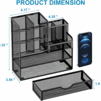Mesh Pen Holder for Desk, Multi-Functional Pencil Organizer with Drawer, Desk Organizers and Accessories for Office Art Supplies (Black) - Image 5