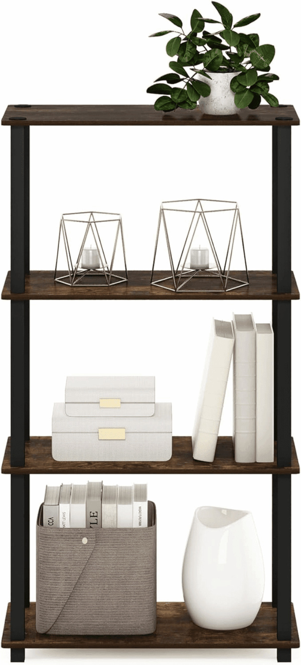 Turn-S-Tube 4-Tier Compact Multipurpose Shelf Display Rack with Square Tube, Amber Pine/Black - Image 6