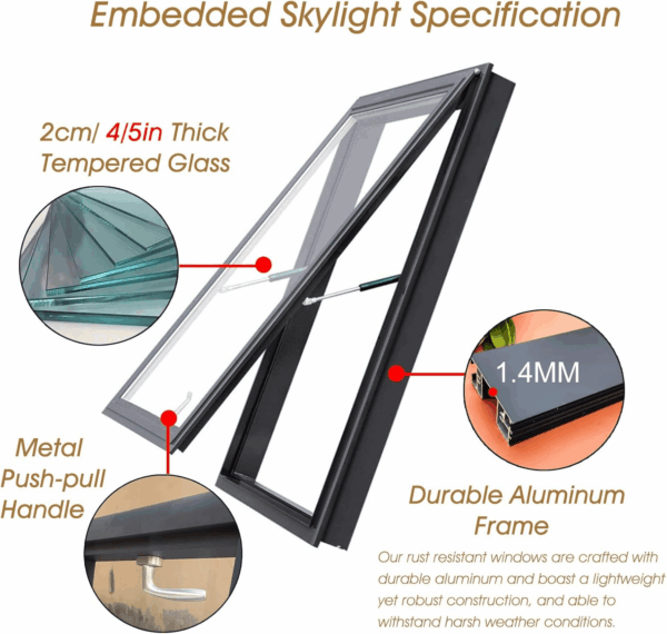 Hand Skylight, Clear Roof Window for Shed, Rooftent, Basement, Garage, Sun Room and Outdoor Attic Entry, Underground Well Lighting Door, Custom Size,Lxw 26X16In/65X40Cm - Image 3