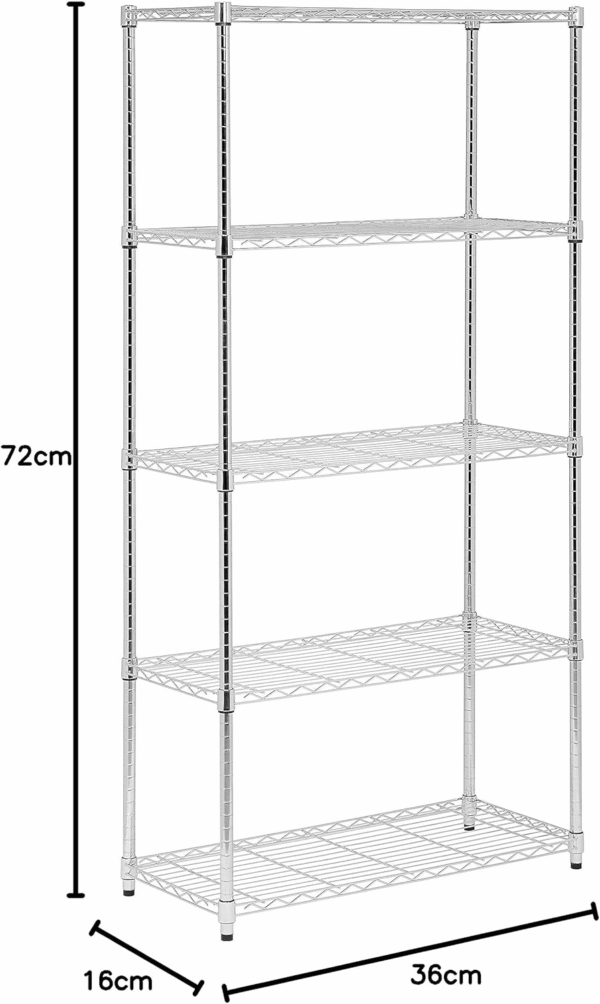SHF-01913 5-Tier Adjustable Shelving System, 16-Inch by 36-Inch by 72-Inch, Chrome - Image 3
