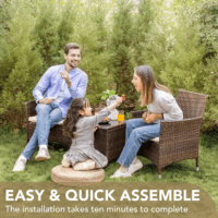 Patio Porch Furniture Sets 3 Pieces PE Rattan Wicker Chairs with Table Outdoor Garden Furniture Sets (Brown/Beige) - Image 6