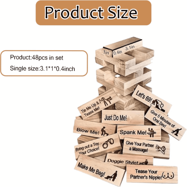 48Pcs Wooden Tumble Tower - Party Night Blocks, Stacking Block Game for Family Game Night - Image 2