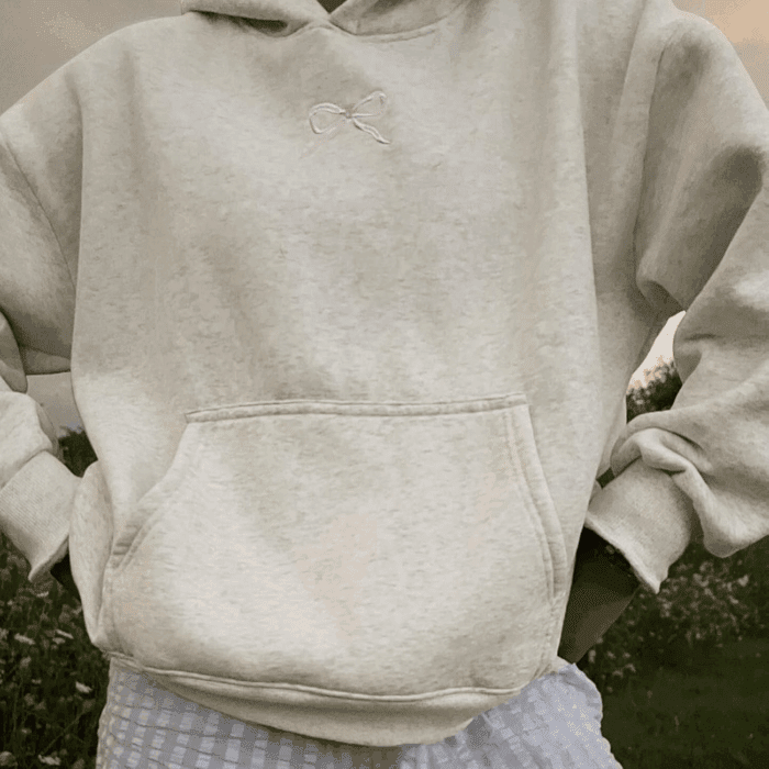 Embroidery Hoodies Women Cute Bowknot Graphic Preppy Pullover for Teen Girl Oversized Long Sleeve Hood Sweatshirt - Image 3