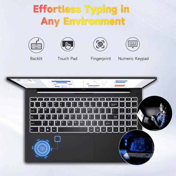 15.6-Fhd-Laptop Student-Laptop, 16GB RAM 1TB SSD, Intel Pentium Quad-Core N100 Processor (Up to 3.4Ghz) Backlit Keyboard Fingerprint Wifi 6 BT5.2 Business-Laptop, 2 Years Warranty Windows 11 Laptop - Image 3