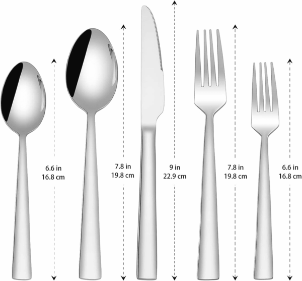 Silverware Set for 2,  10-Piece Stainless Steel Flatware Cutlery Set, Square Edge Kitchen Utensil Include Knives/Forks/Spoons, Tableware for Home/Hotel, Mirror Polished Dishwasher Safe - Image 2