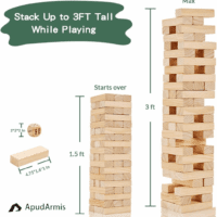 54 PCS Tumble Timber Set [Stack to 3FT], Pine Wooden Tumble Tower Game with Dice and Scoreboard Set - Classic Block Stacking Board Game for Teens Children Teenagers - Image 4