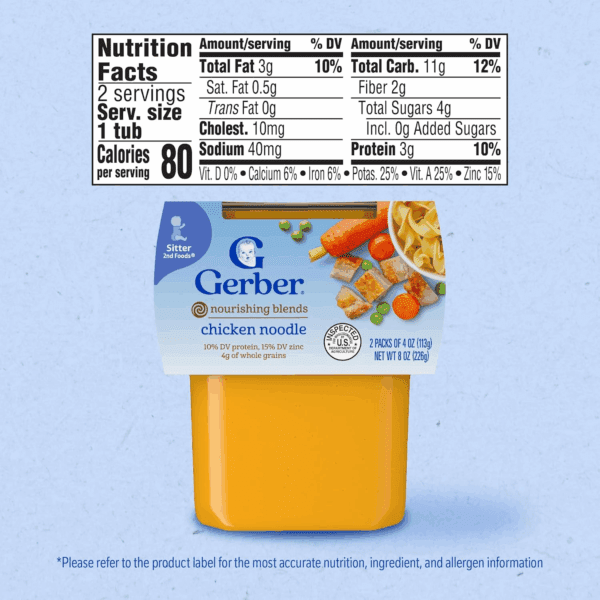 Baby Food 2Nd Foods, Dinner, Chicken Noodle Puree, 4 Ounce Tubs, 2-Pack (Pack of 8) - Image 8