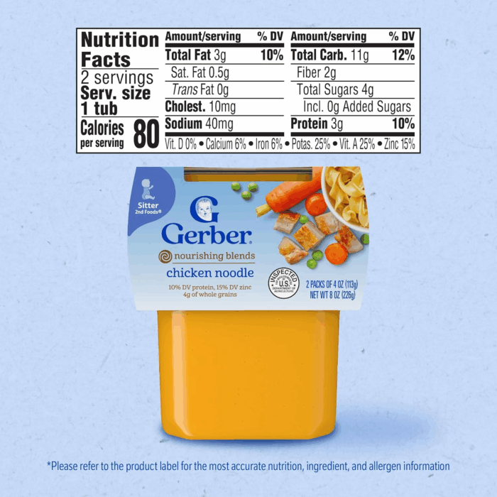 Baby Food 2Nd Foods, Dinner, Chicken Noodle Puree, 4 Ounce Tubs, 2-Pack (Pack of 8) - Image 8