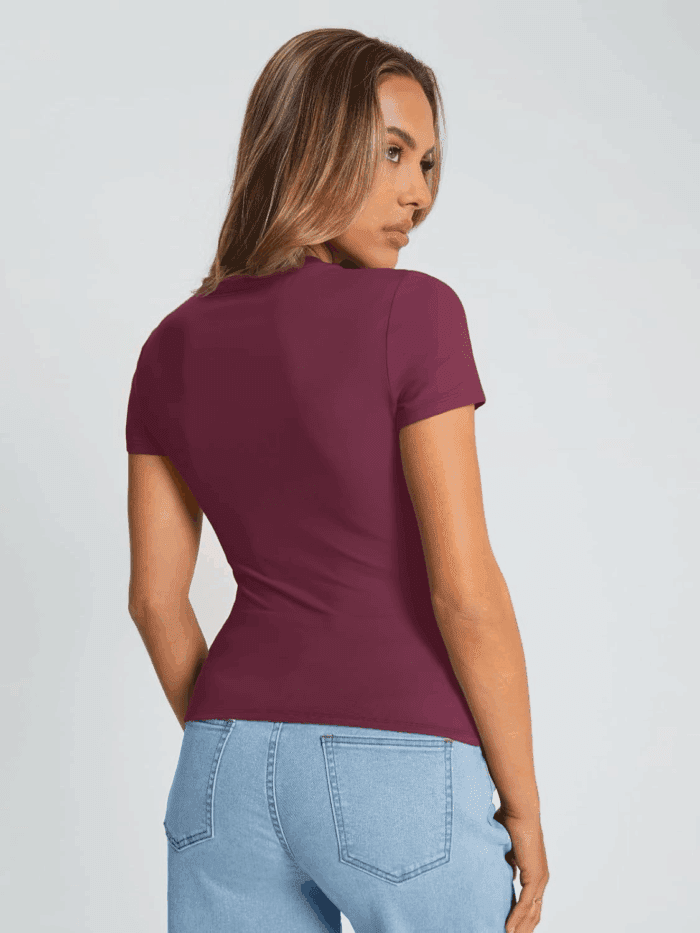 Womens Basic T Shirts Summer Tops 2025 Crop Short Sleeve Slim Fit Tee Cute Gym Workout Clothes - Image 4