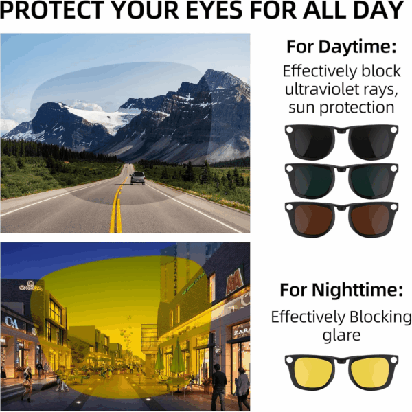 Polarized Clip Compatible with Ray-Ban Meta Wayfarer (RW4006 Size M Standard 50-22) Smart Glasses Color Changing Clip Set (Night Vision Yellow, Black) - Image 3