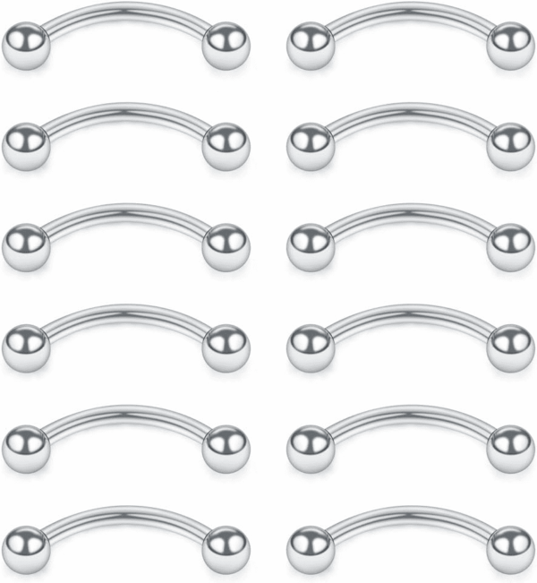 12PCS 16G Stainless Steel Curved Barbell Eyebrow Tragus Helix Ear Belly Lip Ring Body Piercing Jewelry