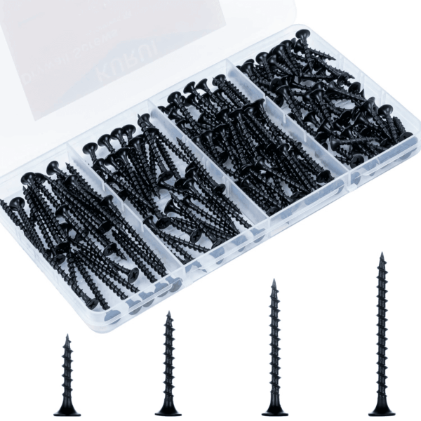Drywall Screws Assortment Kit, #6 Black Wood Screws for Sheetrock,165Pcs Picture Hanging Kit for Frame Painting Art Photo, Phillips Coarse Dry Wall Screw 4 Sizes 1",1-1/4",1-5/8",2"