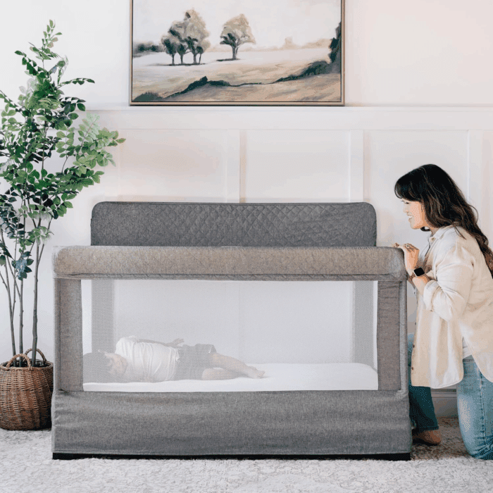 Lunaire Full Size Crib & Playard | Breathable Mesh Baby Crib | Tool-Free Assembly Baby Bed | Charcoal Tweed - Image 5