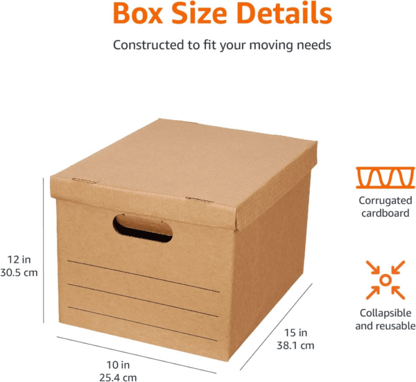 Moving Boxes with Handles and Lids for Packing, 20 Pack, Small, Brown, 15 X 10 X 12 Inches - Image 6