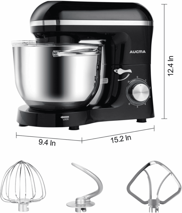 Stand Mixer,6.5-Qt 660W 6-Speed Tilt-Head Food Mixer, Kitchen Electric Mixer with Dough Hook, Wire Whip & Beater (6.5QT, Black) - Image 4