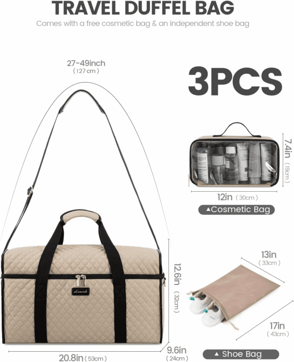 Travel Duffle Bag, Weekender Bags for Women, Carry on Duffel Bags for Airplanes, Overnight Bag with Toiletry Bag, Hospital Bag for Labor and Delivery, Yoga Gym Bag with Wet Pocket, 3Pcs Set - Image 7