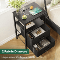 Nightstand with Charging Station, Side Table with Fabric Drawers, End Table with Open Shelf, Bedside Table with USB Ports and Outlets, Night Stand for Bedroom, Black - Image 5