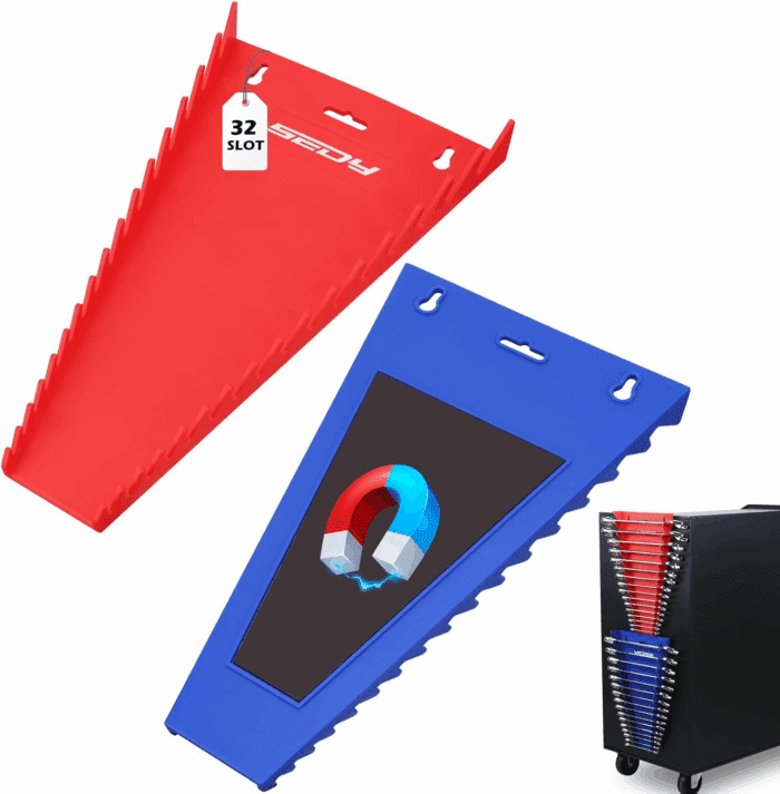 2-Pack Magnetic Wrench Organizer, 32-Slot Premium Wrench Rack Holder Tool Trays for Toolboxes Drawer Storage, SAE (1/4" - 1-1/16") & Metric (6Mm - 24Mm)