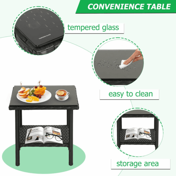 Outdoor Wicker Bistro Rattan Chair Conversation Sets with Coffee Table for Yard Backyard Lawn Porch Poolside Balcony,Black - Image 3