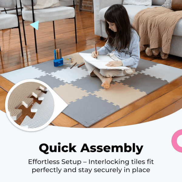 Foam Floor Tiles for Kids - Non-Toxic Comfortable Baby Play Mat and Interlocking Foam Tiles, Fits with 50X50 Playpen Mat for Crawling & Development, Soft Play Mat for Babies 6-12 Months - Image 6