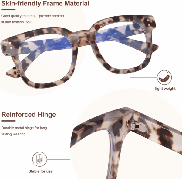 Blue Light Blocking Glasses Oversized Fashion Blue Light Glasses for Women anti Eyestrain & UV Protection Computer Eyeglasses (Grey Demi) - Image 4
