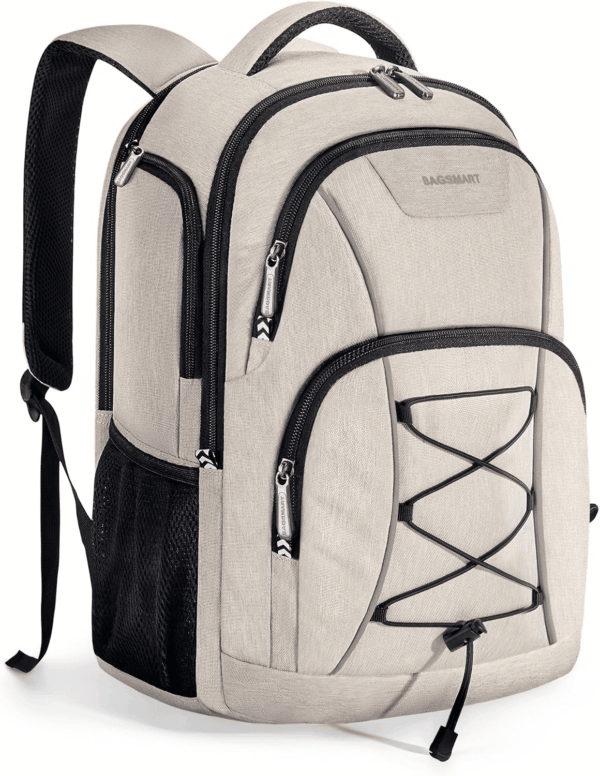 Travel Laptop Backpack, 15.6 Inch Laptop Backpack with USB Charger Hole, Water Resistant College Bookbag for Women Men, Casual Daily Backpack for Travel, Beige