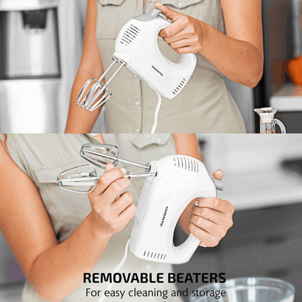 5-Speed Electric Hand Mixer with Stainless Steel Mixing Whisk, Snap-On Storage Case, Portable & Lightweight 150W Motor, Compact Handheld Mixer for Baking, Blending or Cooking, White HM151W - Image 5