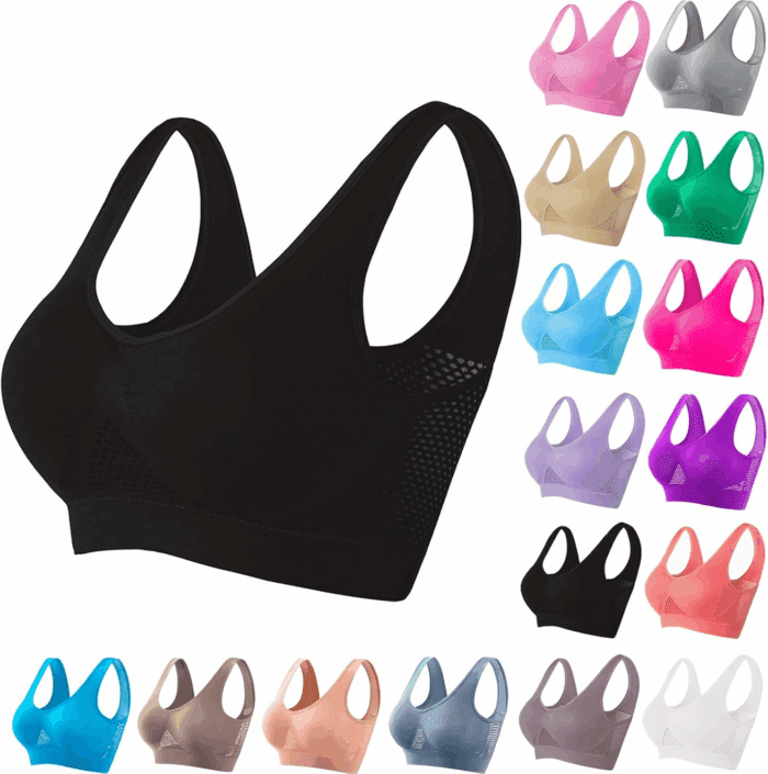 Breathable Anti-Sagging Sports Bra for Women plus Size Wireless Bras with Cooling Lift-Up Air Tech Mesh High Support