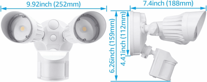COB LED Security Light, Motion Sensor Flood Lights Outdoor, Aluminum, 3 Modes Motion Detector+Dusk to Dawn+Switch Control, 100-277V, Adjustable 2-Head, IP65, 3000K Warm White, ETL, White - Image 6